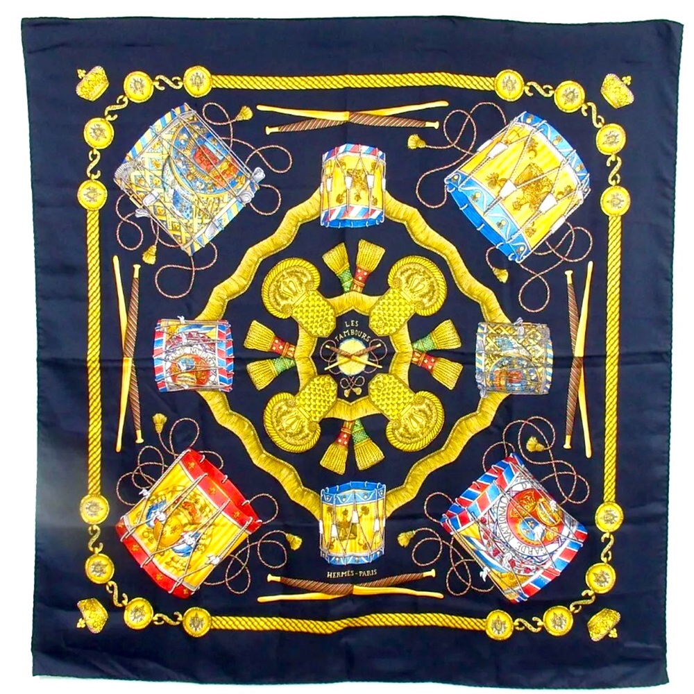 HERMES CARRE90 Les Tambourine Silk Scarf like new condition luxury fashion